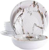 Modern Dinnerware Set For 4 Melamine Dishes Plates Bowls White Marble 12... - £49.46 GBP