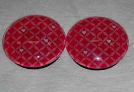 Set of 2 Pink Diamond and Heart Patterned Glass Magnets - $3.95