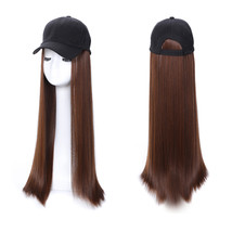 Women Straight Baseball Cap Wig Light Brown Synthetic Hair 24 Inches - £19.23 GBP