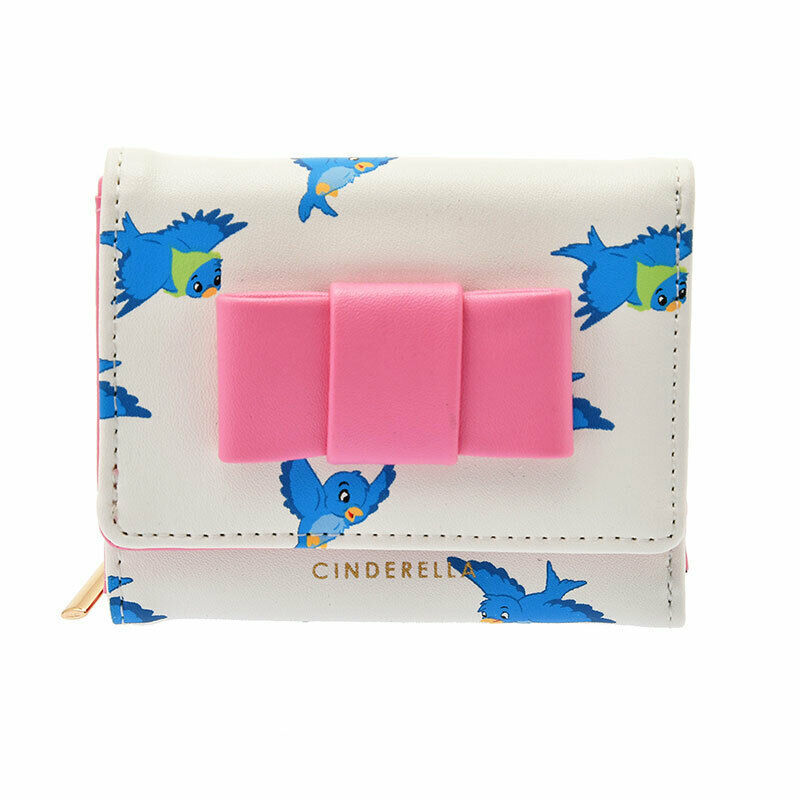 Disney Store Japan Cinderella 70t Blue Bird Bi-fold Wallet Purse Pink Ribbon - $68.31