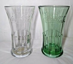 2 Coca Cola Libbey (1 Green 1 Clear) Glass Heavy Weight Fluted Glasses  - $16.10