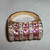 Huge HSN Sterling Silver Vermeil Barrel Ring Faceted Pink Stones size 8.75 - £27.17 GBP