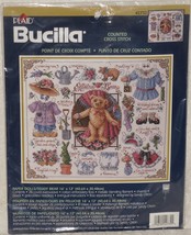 Bucilla Plaid Counted Cross Stitch Kit Paper Dolls/Teddy Bear #42732 - £63.23 GBP