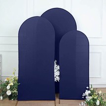 3 Navy Blue Matte Fitted Spandex Round Top Arch Backdrop Stand Covers Set Events - £70.88 GBP