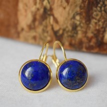 Lapis Lazuli Gold Earrings Dangle, Blue Lapis Earrings, Lever back earrings, Rou - £27.00 GBP