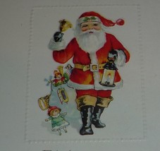 Santa Claus in Red With Lantern, Bell &amp; Toys Vintage Christmas Postcard - £7.51 GBP