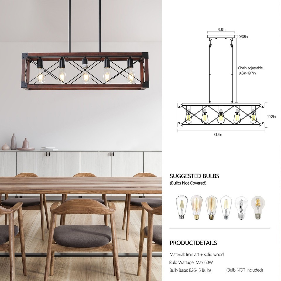Red Wood Farmhouse Pendant Light, 32" Rectangle Item image 8