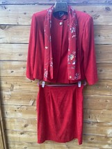 Vintage Leslie Fay Womens Red with Scarf Skirt Suit Set Size 16WP - £22.06 GBP