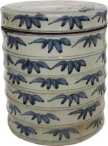 Box Bamboo Dim Sum White Blue Ceramic Handmade Hand-Crafted - £235.12 GBP