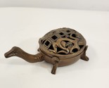 Brass Turtle Incense Burner w/ Carved Shell Lid Long Thin Neck Vtg - $48.37