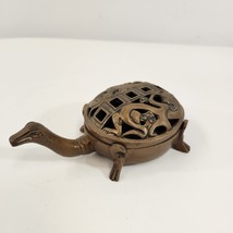 Brass Turtle Incense Burner w/ Carved Shell Lid Long Thin Neck Vtg - £38.66 GBP