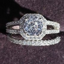 3CT Round Lab-Created Diamond Engagement Wedding Ring Set 14K White Gold Finish - £74.15 GBP
