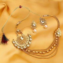 Veroni Q Trends - Ritzy Jalebi 5 String Gold Plated Kundan Necklace Set For Women - £23.49 GBP
