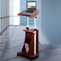Sit-to-Stand Rolling Adjustable Laptop Cart With Storage, Chocolate - £83.20 GBP