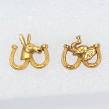 Political Democrat &amp; Republican Lapel Hat Pin Gold Tone  2 Horseshoes - $8.81
