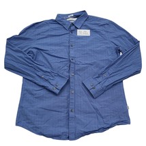 Calvin Klein Shirt Mens L Blue Micro Plaid Slim Long Sleeve Button Up Collared - $19.68