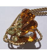 VINTAGE RHINESTONE PENDANT Necklace DOUBLE SIDED AMBER COLOR CLEAR RHINE... - £20.49 GBP