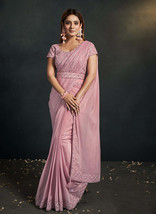 Beautiful Light Pink Sequence And Appliqu Embroidery Wedding Saree - £91.81 GBP