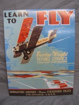 Retro Learn to Fly Curtiss Wright Flying Service Bridgeport Airport Metal Sign - £23.73 GBP