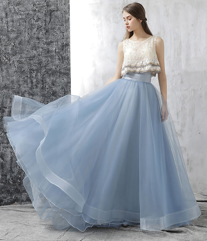 DUSTY BLUE Tulle Maxi Skirt Wedding Bridesmaid Custom Plus Size