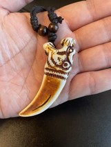 Adjustable Black Rope Tiger Pattern Wolf Tooth Necklace For Men - $12.87