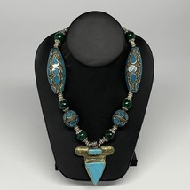 1pc, 24&quot;-26&quot; Turkmen Necklace Antique Tribal Turquoise Inlay Pendant, B1... - £28.31 GBP