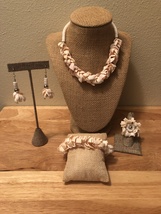 Pink Cut Conch &amp; White Cut Clam Shell Jewel Set,Hawaiian Jewelry,Ethnic ... - $100.00