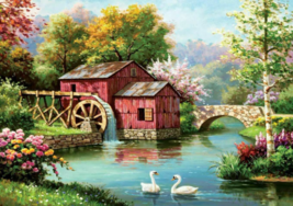 country watermill with lake swans flowers garden ceramic tile mural backsplash - £47.47 GBP+