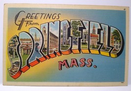 Greetings From Springfield Massachusetts Large Big Letter Linen Postcard Unused - £6.98 GBP