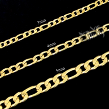Gold Plated Stainless Steel Figaro Chain 16&quot;- 30&quot; Men Women Necklace 3-12mm - £5.42 GBP+