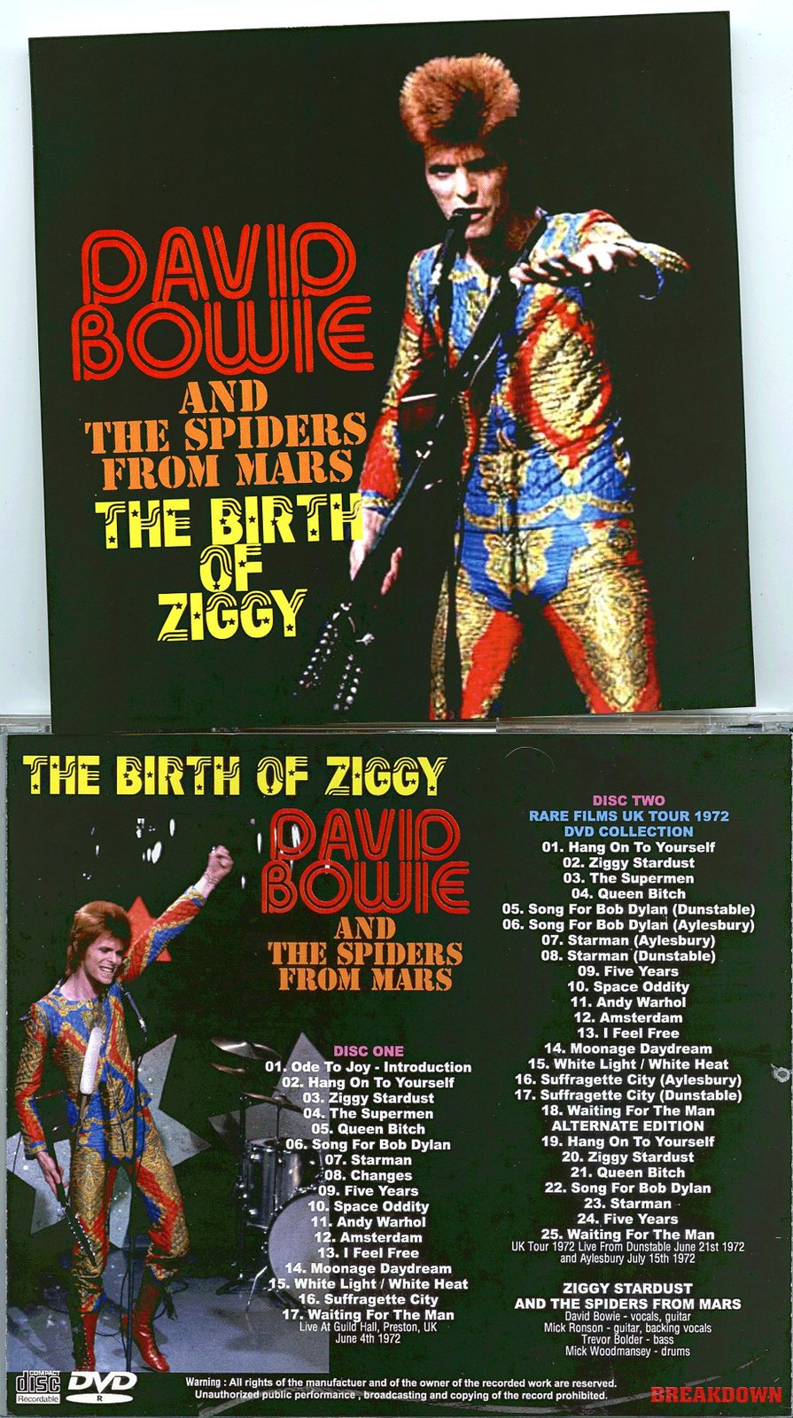 DAVID BOWIE - The Birth of Ziggy 1972 ( 1 CD - 1 DVD SET ) ( Guild Hall ...