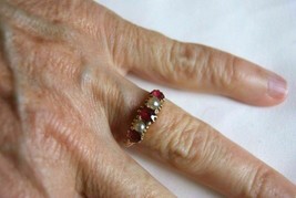 1.5Ct Round Cut Red Ruby &amp; Pearl Antique Victorian Ring 14K Rose Gold Over - £71.14 GBP
