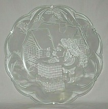Christmas Frosted Glass Cookie Plate Platter Santa Bag Toys Holiday Cent... - £79.12 GBP
