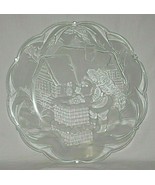 Christmas Frosted Glass Cookie Plate Platter Santa Bag Toys Holiday Cent... - £77.89 GBP