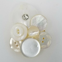 White Pearly Iridescent Group of Buttons Brooch Handmade Vintage - £12.09 GBP