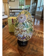 Vtg. Egg  Easter Cloisonné In Gold Red Greens And Blue  Black Wood Stand... - £11.10 GBP