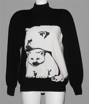 VTG Marie St. John Fuzzy Polar Bears Metallic Accents Black Sweater Wms S / M - £89.30 GBP