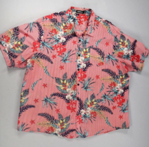 VATPAVE Red Striped Floral Button Up Hawaiian Short Sleeve Aloha Shirt M... - £36.54 GBP