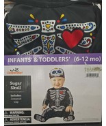 Infant Halloween Sugar Skull Skeleton Jumpsuit &amp; Cap Costume Size 6-12M - $27.77 CAD