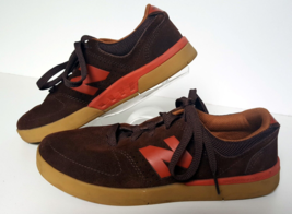 New Balance Numeric Sports Shoes Size 6 Brown Suede Lace Up Orange Trim - $24.74