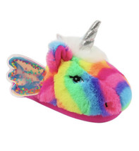 Rainbow Unicorn Plush Slippers w/ Wings Girls/Youth Size 11-12 - £11.84 GBP