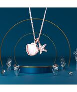 18K Rose Gold Over 925 Starfish Shell Necklace CZ Mother of Pearl 16-17" - $37.62