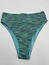 Aerie High Waist Bikini Bottom Sz M Blue Green Textured High Cut Swimsuit - £9.26 GBP