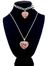 .925 Sterling Silver Ruby Heart 18” Necklace &amp; 7.5” Bracelet Set - £71.18 GBP