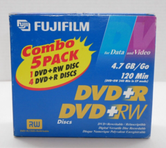 Fujifilm Combo 5 Pack DVD+RW and DVD+R Discs For Data & Video 4.7 GB Rewritable - $4.99