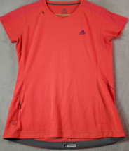 adidas T Shirt Top Womens Large Pink Short Casual Sleeve Round Neck Pockets Logo - £7.38 GBP