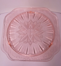 PINK footed Cake Plate - Vintage depression ware - square flower cake st... - £42.95 GBP