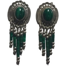 Vintage Southwestern Malachite Dangle Earrings Sterling Silver Signed STC - £51.95 GBP