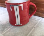 ANTHROPOLOGIE Letter T Coffee Mug Coral Monogram Initial Handpainted Cup... - $27.72