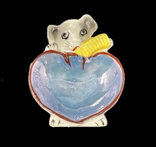Ashtray Trinket Dish Mouse Shuffling Cards Blue Luster Porcelain Kitsch Vintage - £13.65 GBP